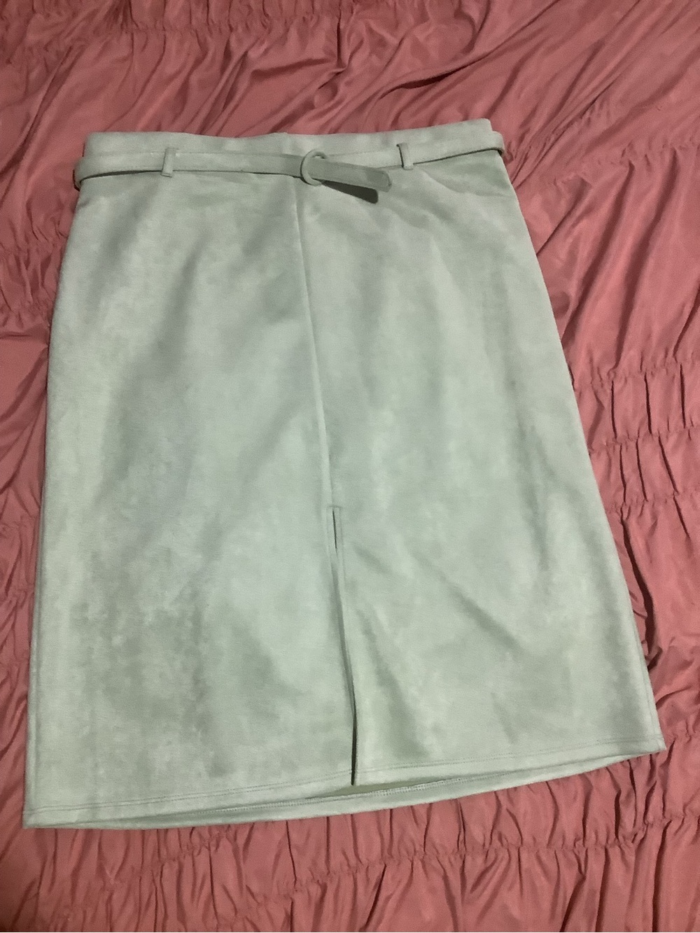 Mint Suede-Look Maxi Skirt with Slim Waist Belt